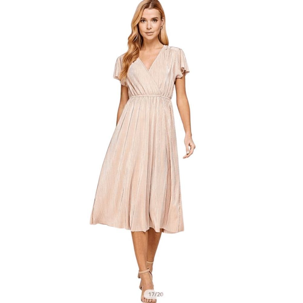 NWT Chelsea28 Womens Grecian Champagne Metallic Pink Midi Dress